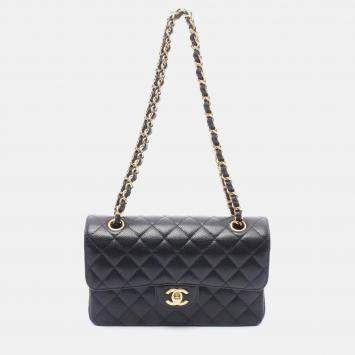 Pre Owned Chanel Matelasse Black Leather GHW W-Flap Chain Shoulder Bag