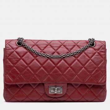 Pre Owned Chanel Red Reissue 2.55 Aged Calfskin Double Flap 227