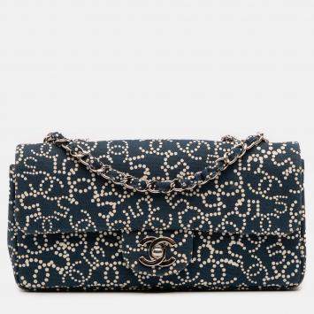 Pre Owned Chanel Blue Small Printed Canvas CC No. 5 Flap