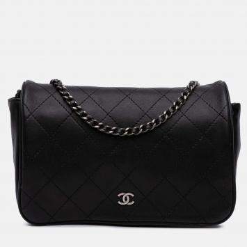 Pre Owned Chanel Black CC Quilted Lambskin Full Flap Wallet on Chain