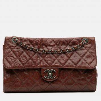 Pre Owned Chanel Red Jumbo Quilted Glazed Caviar CC Crave Flap
