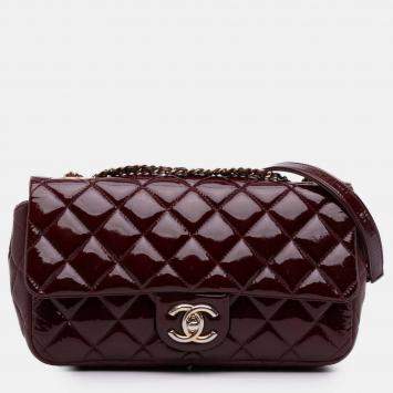 Pre Owned Chanel Burgundy Paris-Salzburg Medium Patent Goatskin CC Eyelet Flap