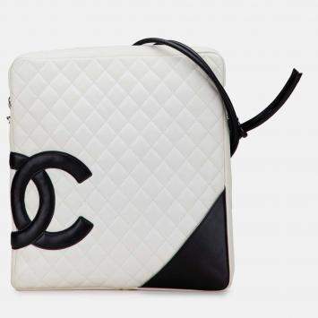 Pre Owned Chanel Black White Maxi Lambskin Cambon Ligne Crossbody