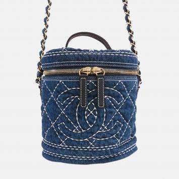 Pre Owned Chanel Blue CC Quilted Denim Vanity Bag