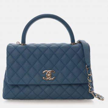 Pre Owned Chanel Blue Small Caviar Coco Top Handle Bag