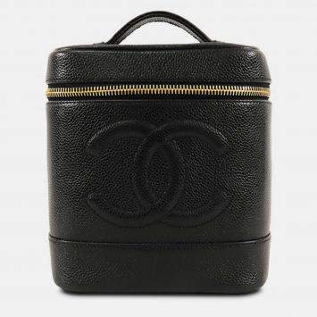 Pre Owned Chanel Black CC Caviar Vanity Case