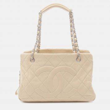 Pre Owned Chanel White Petite Caviar Timeless Tote