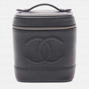 Pre Owned Chanel Black CC Caviar Vanity Case