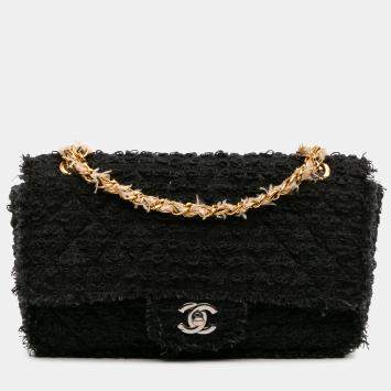 Pre Owned Chanel Black Medium Classic Tweed Single Flap Bag