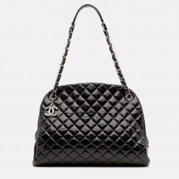 Pre Owned Chanel Black Large Aged Calfskin Just Mademoiselle Bowling Bag