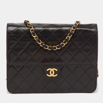 Pre Owned Chanel Black Quilted Leather CC Square Single Flap Bag