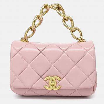 Pre Owned Chanel Pink Leather Mini Flap Bag