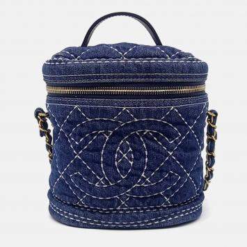 Pre Owned Chanel Blue Denim Denim Vanity Bag