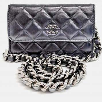 Pre Owned Chanel Coco Punk Metallic Leather Chain Flap Clutch
