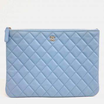Pre Owned Chanel New Medium Blue Caviar Leather Clutch
