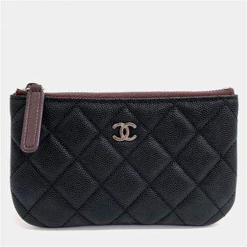 Pre Owned Chanel Black Leather Caviar Pouch
