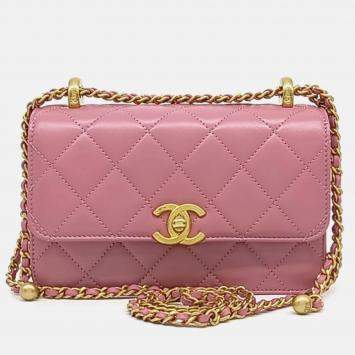 Pre Owned Chanel Pink Leather Mini Flap Bag