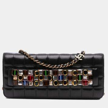 Pre Owned Chanel Black Paris Byzance Lambskin Jeweled Evening Clutch with Chain