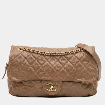 Pre Owned Chanel Brown Large Quilted Caviar Shiva Flap