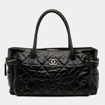 Pre Owned Chanel Black Medium Quilted Glazed Calfskin Executive Tote
