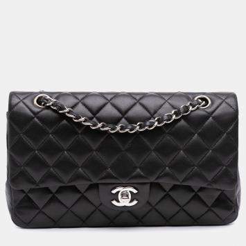 Pre Owned Chanel Black Medium Classic Lambskin Double Flap