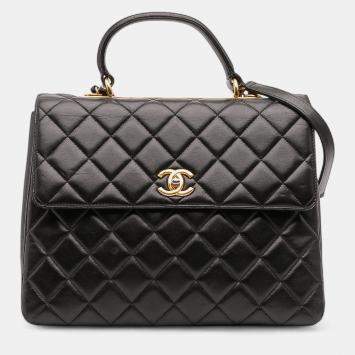 Pre Owned Chanel Black Large Lambskin Trendy CC Top Handle Flap