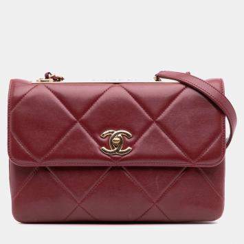 Pre Owned Chanel Red Quilted Lambskin Trendy CC Flap