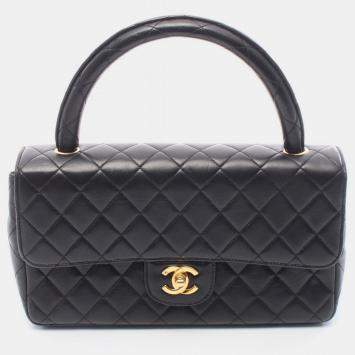 Pre Owned Chanel Kelly Black Lambskin Leather Shoulder Bag