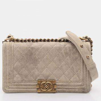Pre Owned Chanel Boy Chanel Beige Calfskin Leather Shoulder Bag