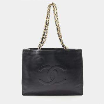 Pre Owned Chanel CC Large Black Leather Tote Bag