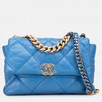 Pre Owned Chanel Blue Large Lambskin 19 Flap