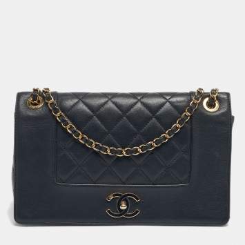 Pre Owned Chanel Navy Blue Quilted Leather Mademoiselle Vintage Flap Bag