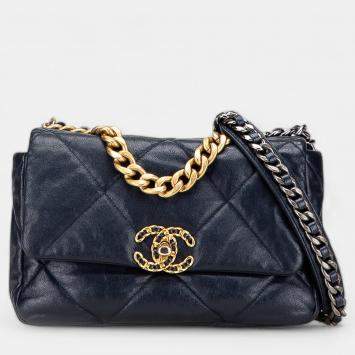 Pre Owned Chanel Blue Medium Lambskin 19 Flap