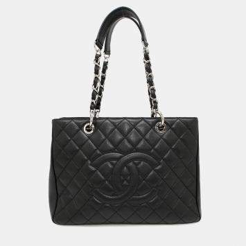 Pre Owned Chanel GST Black Caviar Leather Chain Tote Bag