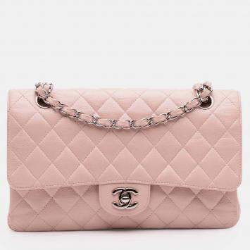 Pre Owned Chanel Pink Medium Classic Caviar Double Flap