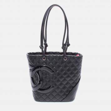Pre Owned Chanel Cambon Line Small Coco CC Black Patent Leather Chain Tote Bag