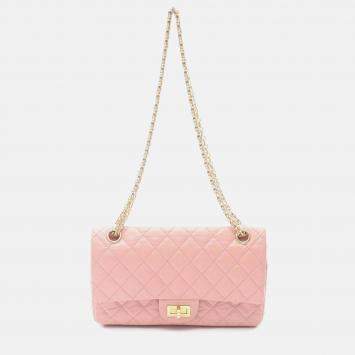 Pre Owned Chanel 2.55 Matelasse Pink Leather Double Flap Chain Shoulder Bag GHW