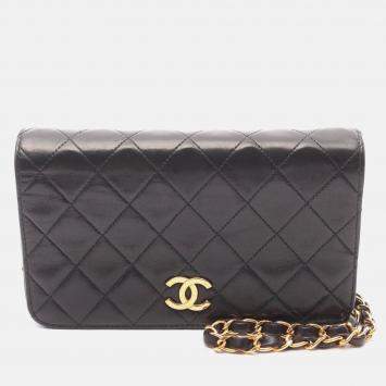 Pre Owned Chanel Mini Matelasse Black Leather Full Flap Chain Shoulder Bag GHW