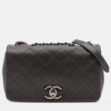 Pre Owned Chanel Grey Paris Edinburgh Medium Embossed Calfskin New Chic Flap