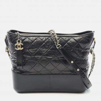 Pre Owned Chanel Gabrielle Large Black Leather Hobo Bag