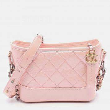 Pre Owned Chanel Gabrielle Small Pink Leather Hobo Bag
