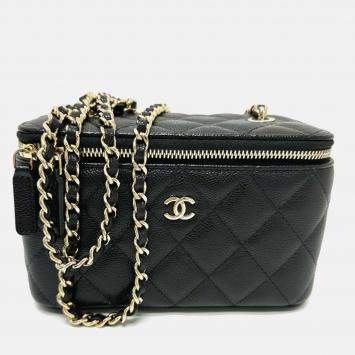 Pre Owned Chanel Vanity Mini Black Caviar Leather Shoulder Bag