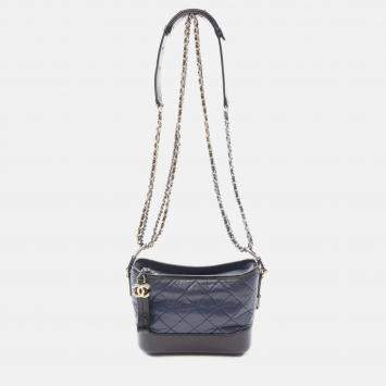 Pre Owned Chanel Gabrielle Small Blue Black Leather Hobo Bag