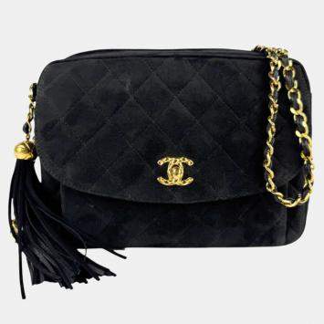 Pre Owned Chanel CC Tassel Black Suede Shoulder Bag