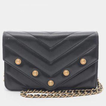 Pre Owned Chanel Chevron V-Stitch Shoulder Bag In Lambskin Leather Black