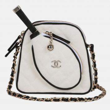 Pre Owned Chanel 23C Coco Master Racket White Canvas Leather Mini Bag