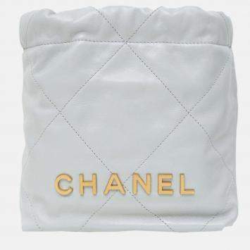 Pre Owned Chanel Mini 22C Light Grey Lambskin Crossbody Bag GHW