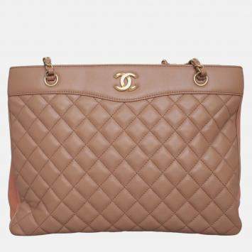Pre Owned Chanel Quilted Brown Coco Vintage Tote Bag