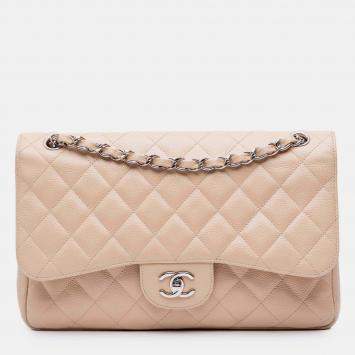 Pre Owned Chanel Classic Jumbo Caviar Leather Double Flap Bag