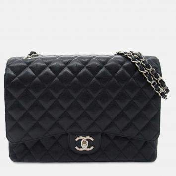 Pre Owned Chanel Classic Maxi Black Caviar Leather Double Flap Bag